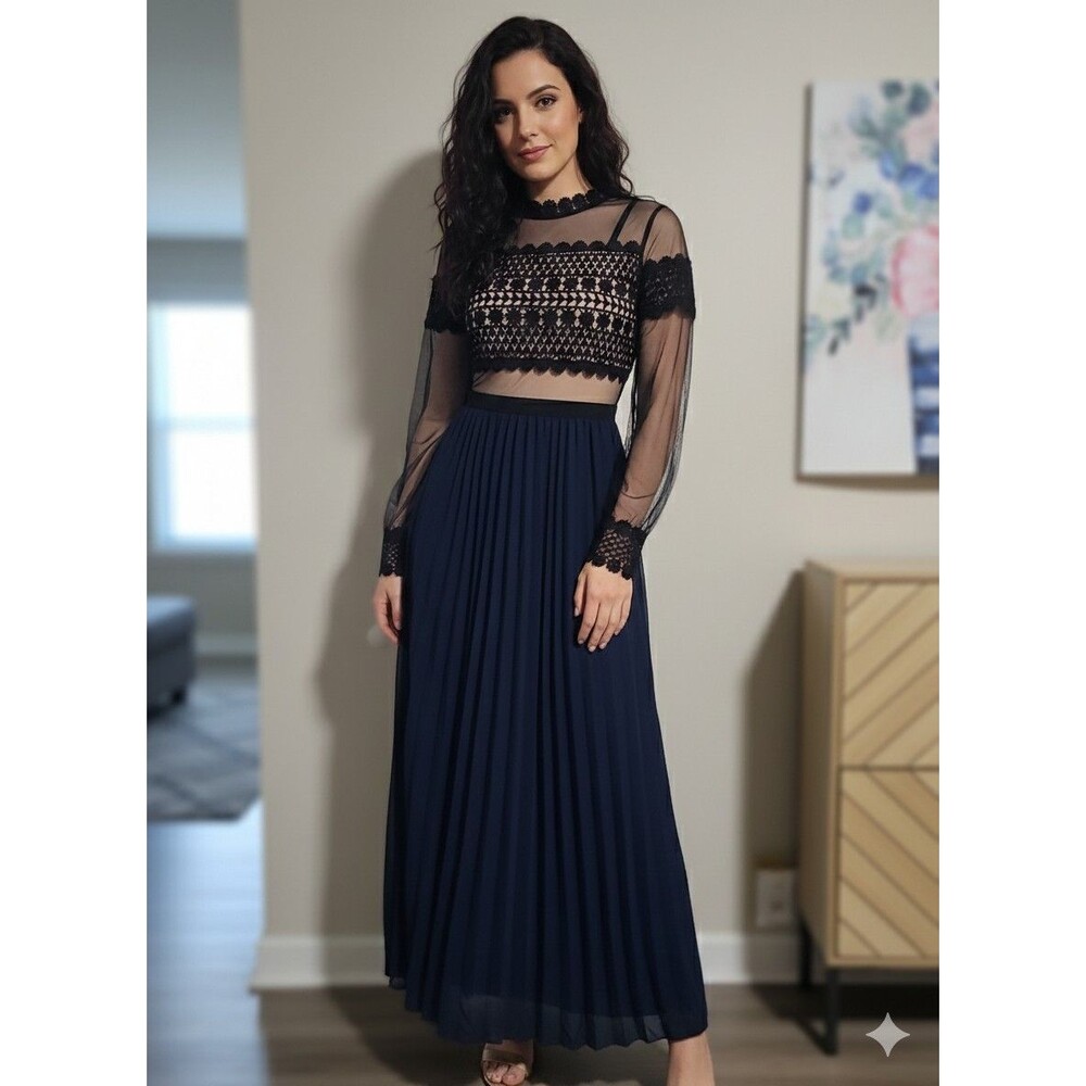 Endless Rose Women's Lace and Mesh Dress‎ Navy Blue Sz XS
